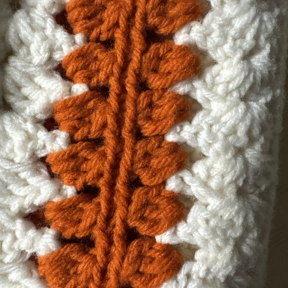 Handmade Crochet Afghan 69 X 44 Burn Orange/Rusty Color & Cream Rectangle New - Picture 8 of 9